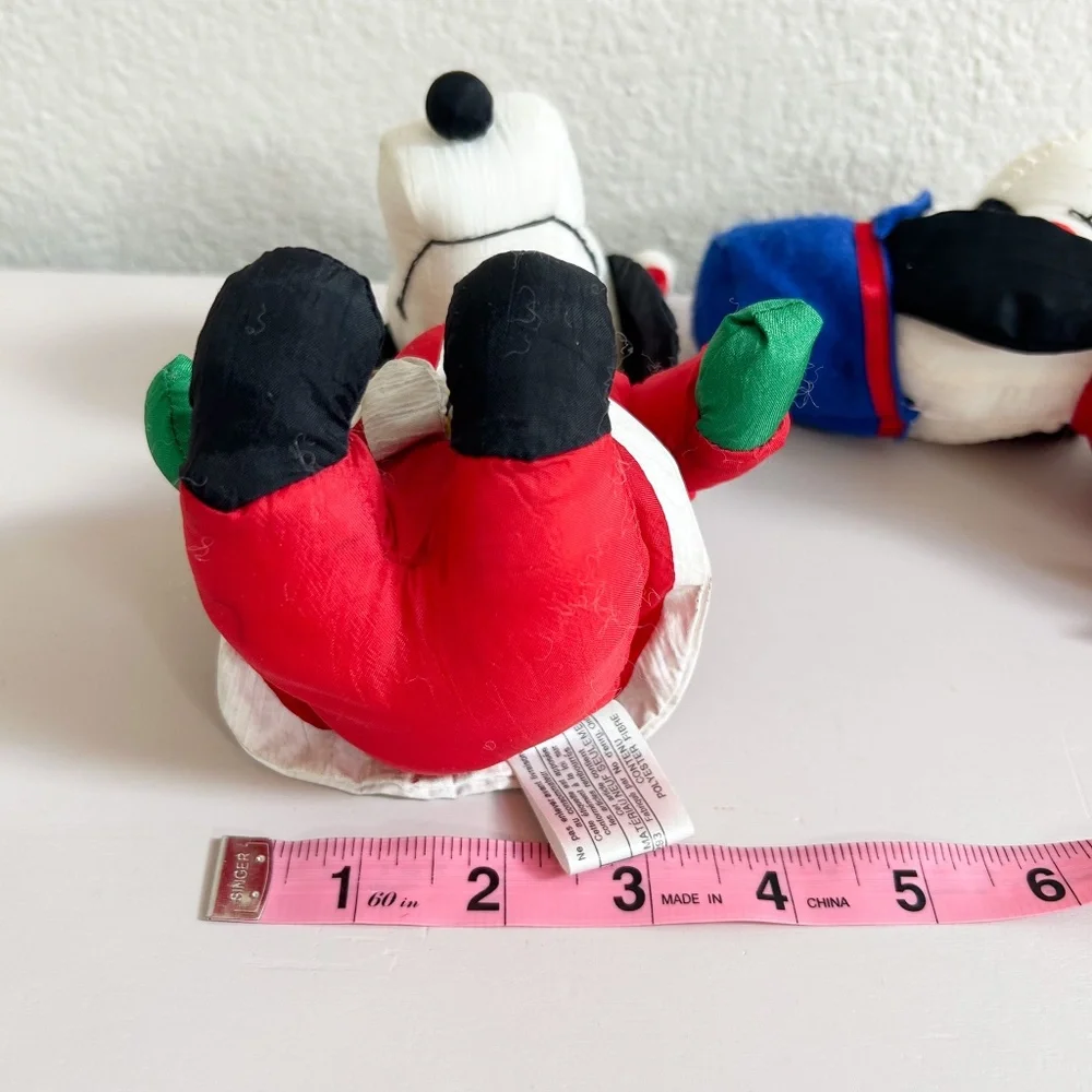 Vintage Snoopy Peanuts Christmas Tree Ornaments Plush set of two, Santa, Soldier